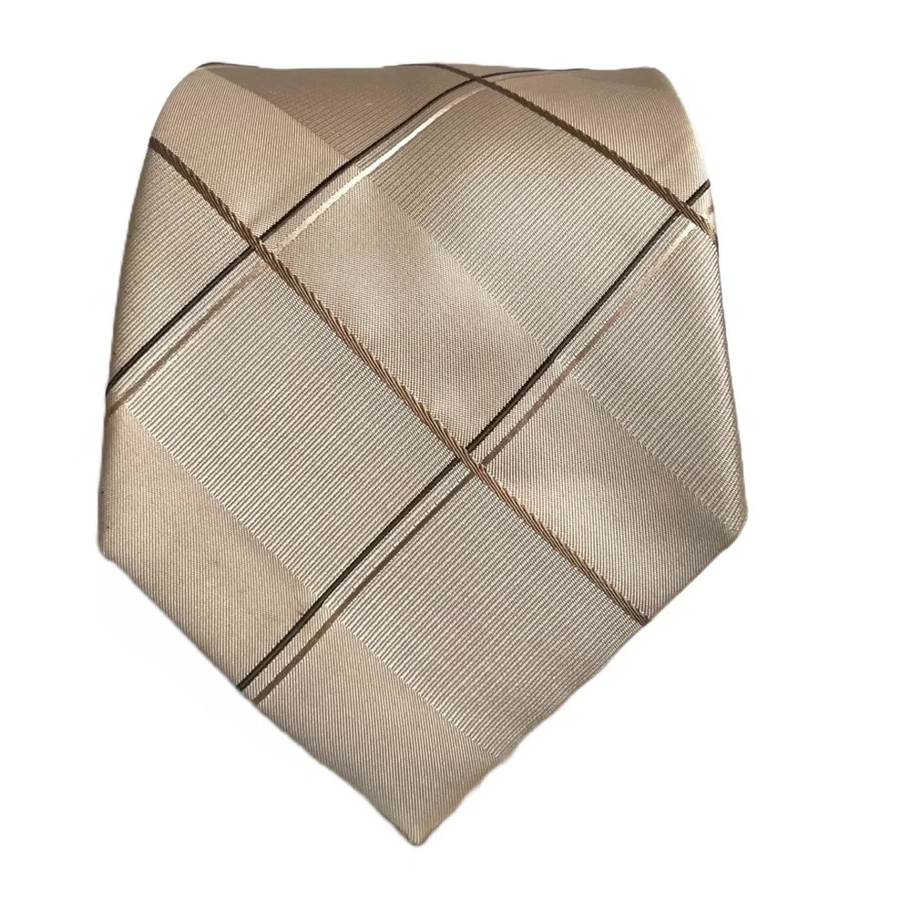 Kenneth‎ Cole 100% Silk Handmade Men’s Designer Tie Beige Striped Necktie